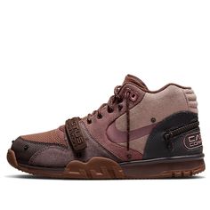 DR7515-200 Nike Brown Functional Sneakers, Brown Functional Sneakers With Round Toe, Functional Brown High-top Sneakers, Nike Brown Sneakers For Outdoor, Travis Scott Air Trainer, Nike Travis Scott, Nike X Travis Scott, Sneaker Collection, Travis Scott