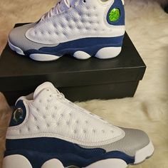 Brand New, Never Worn, With Box, Nike Air Jordan 13 Retro " French Blue" Dj3003-164 Gs 6.5y Or Wmn's Size 8 Jordan 13 Retro French Blue, Blue And White Jordans, French Blue Color, Jordans 13, Jordan 1 Mid White, Jordans Retro, Custom Jordans, Retro 13, Jordan 13 Shoes