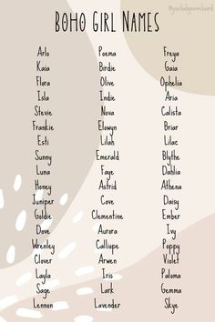 the names of girls in different languages on a white and beige background with black lettering