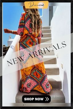 Bohemian Print V-neck Maxi Dress P10299 Bohemian Print, Color Pick, New Fashion, Customer Support, Print Dress, Fast Delivery, Maxi Dress, V Neck