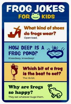 the frog jokes for kids poster is shown in three different colors and font, which are also