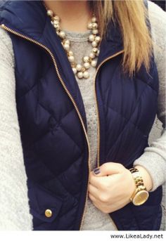 Navy and grey Plain Sweaters, Navy Vest, Beige Pullover, Silly Girls, Puffy Vest, Bohol, Paula Deen, Elegante Casual, Nike Shox