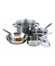 an assortment of stainless steel pots and pans