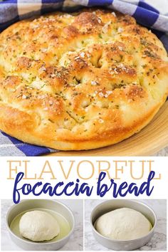 two pictures showing how to make flavy focaccini bread