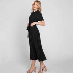 This Pleated Skirt Dress Is Gorgeous & Elegant! Perfect For Summer & Fall With Short Sleeves And Lots Of Room On The Waist. It Stretches At The Waist Giving You One Size Bigger. Sizes Available Small, Medium & Large. Black Dress With Flowy Skirt And Short Sleeves, Elegant Black Dress With Short Sleeves And Flowy Skirt, Black Pleated Midi Dress With Short Sleeves, Casual Black Pleated Dress, Black Flowy Pleated Dress, Spring Black Flowy Midi Dress, Black Flowy Midi Dress For Spring, Chic Black Midi Dress With Flowy Skirt, Black Pleated Maxi Dress With Short Sleeves