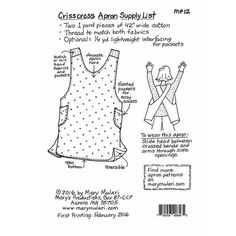 the crisscross apron sewing pattern is shown with instructions for how to use it