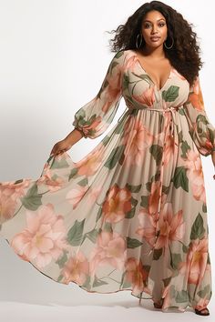 Wedding Season 2024 Chiffon Maxi Dress For Plus Size Women, Plus Size Fall Wedding Guest Attire, Flattering Full Figure Dresses, Semi Formal Floral Dress, Wedding Guest Dress Plus Size Fall, Dresses For A Wedding Guest Summer, Formal Wedding Guest Dress Midsize, Long Plus Size Dresses, Plus Size Dresses For Wedding Guest