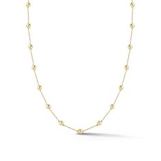 Ever wish you could have a tennis necklace but all gold and no diamonds? Us, too. Gold lovers will delight in the Poppy Rae Eternity Pebble Station Necklace. Made entirely of 14 karat gold pebbles, this station necklace is what is missing from your collection. The comfortable weight of the 14k gold orbs makes this an easy go-to, everyday piece. This timeless style will pair beautifully with the rest of your Dana Rebecca Designs collection. We love to layer it with the Lulu Jack Vertical Bar and Dana Rebecca Designs, Bezel Necklace, Vertical Bar, Tennis Necklace, Station Necklace, Bezel Diamond, Diamond Pendant Necklace, Easy Going, Rose Gold Necklace