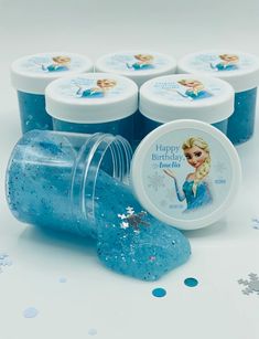 frozen princess birthday party favors with blue glitter