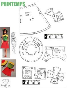 an image of sewing instructions for doll clothes and clothing patterns, including the top part of a