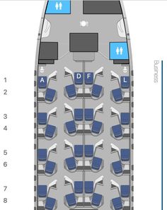 the layout of an airplane with seats on each side and one seat in the middle