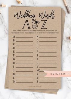 the printable wedding work to do list is on top of a table with pencils and