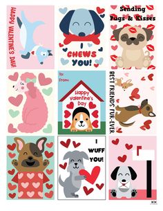 valentine's day cards with dogs and hearts on the front, one has a dog house