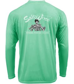 Salty Joe's Back From The Depths Long Sleeve Sun Shirt Ron Jon Surf Shop Long Sleeve, Crew Neck T-shirt With Front Print For Surfing, Tropical Crew Neck T-shirt For Surfing, Long Sleeve Cotton T-shirt For Surfing, Blue Relaxed Fit Surfing T-shirt, Uv Shirt, Sun Shirt, Surf Wear, Pocket Tee