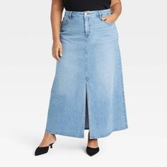 Midi Denim, Denim Maxi Skirt, Women Cargos, Women Midi, Denim Midi Skirt, High Rise Denim, Denim Flares, Fitted Skirt, Womens Clothing Sizes