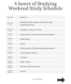 the 4 hours of studying weekend study schedule