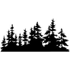 the silhouettes of pine trees are shown against a white background with an inscription on it