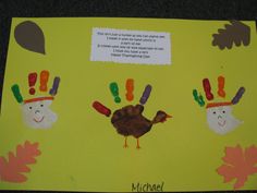 this is a handprint with two turkeys and one turkey wearing a thanksgiving hat