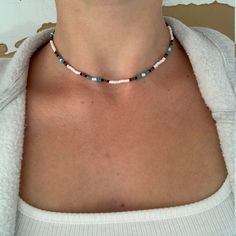 Summer Turquoise Choker With Colorful Beads, Trendy White Choker For Vacation, Trendy Summer Vacation Choker, Trendy Summer Round Beads Choker, Trendy Tiny Beads Choker For Summer, Trendy Tiny Beads Choker For Festivals, Trendy Everyday Beaded Necklaces For Summer, Trendy Turquoise Beaded Necklaces, Minimalist Beaded Necklaces With Colorful Beads For Summer