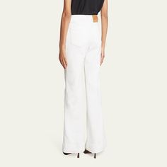 Victoria Beckham "Alina" jeans Full length High rise Flare legs Button/zip fly; belt loops Cotton/elastane Dry clean Made in Italy Flared Jeans, Bergdorf Goodman, Victoria Beckham, Flare Jeans, Full Length, Tops Designs, High Rise, In Italy, Dry Clean