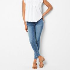 A denim lover’s dream jeans! Our skinniest leg mid-rise a.n.a denim jegging will surely be your sleekest and favorite pair. There’s no place this super soft stretch pair can’t go with a slim fit through the hip and thigh. Add a flowy top, a chunky sweater, or a tee because anything goes when you’re chic from the waist down. Features: Fly Front, Stretch FabricClosure Type: Button & ZipperPockets: 2 Back Slip Pockets, 1 Front Coin Pocket, 2 Front Slip PocketsRise: Mid RiseFiber Content: 69% Cotton, 18% Repreve Recycled Polyester, 9% Rayon, 3% Lycra Spandex, 1% SpandexFabric Description: DenimInseam: Average, 29 InCare: Machine Wash, Tumble DryJean Style: Jeggings, Skinny JeansCountry of Origin: Imported Womens Jeggings, Fall Flannel, Jeans Outfit Women, High Rise Bootcut Jeans, Dream Jeans, Denim Jeggings, Anything Goes, Jean Jeggings, Flowy Top