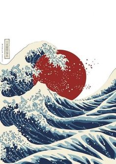 an image of the great wave in red and blue