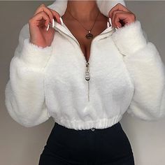 Mock Neck Sweatshirt, Stand Neck, Cropped Tops, Fur Fashion, Solid Clothes, Solid Tops, Sweatshirt Designs, Pullover Sweatshirts, Long Sleeve Sweatshirts