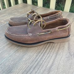 Clarks Port View Men's Boat Shoes Mahogany Leather Size 8 M One Of The Leather Shoe Strings Has Been Shortened Due To A Break. Casual Brown Almond Toe Boat Shoes, Brown Boat Shoes With Stitched Sole And Plain Toe, Brown Boat Shoes With Plain Toe And Stitched Sole, Brown Leather Boat Shoes With Leather Footbed, Brown Leather Almond Toe Boat Shoes, Brown Leather Plain Toe Boat Shoes, Brown Plain Toe Boat Shoes With Leather Lining, Brown Plain Toe Boat Shoes With Stitched Sole, Casual Brown Moc Toe Leather Shoes