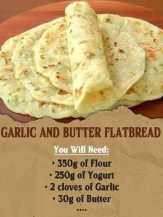 there is a menu for garlic and butter flatbreads