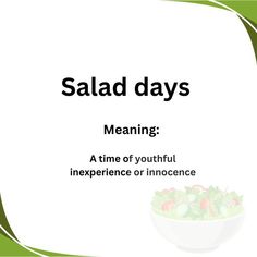 salad days meaning a time of youthful experience or inociencee to others