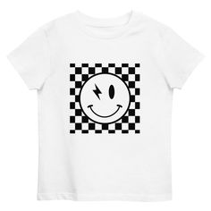 Put your kids in a t-shirt that's cute, super comfortable, and made of natural fabrics! This 100% organic cotton tee is sure to become their favorite! * 100% cotton Playful Cotton T-shirt For Streetwear, White Organic Cotton T-shirt With Graphic Design, Playful White T-shirt With Smiley Face, Playful White Cotton T-shirt, Playful Organic Cotton Graphic T-shirt, Playful Streetwear T-shirt With Logo Print, Playful Black Cotton Shirt, Playful Logo Print T-shirt For Streetwear, Playful Graphic T-shirt For Summer