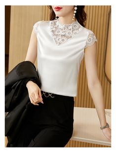 fongt Womens Tops Satin Shirts and Blouses Fashion Elegant Woman Blouses Floral Hollow Out Vintage Blouse Silk Clothes for Women Elegant Green Summer Shirt, Elegant Green Top For Wedding, Elegant Green V-neck Shirt, Lace Top For Office, Lace Top For Office Wear, Elegant Short Sleeve Formal Blouse Piece, Elegant Formal Blouse With Short Sleeves, Elegant Lace Top Shirt For Summer, Elegant Formal Short Sleeve Blouse Piece