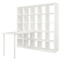 a white bookcase and desk on a white background