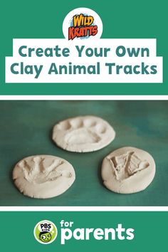 three clay animal tracks with the words create your own clay animal tracks for parents on it