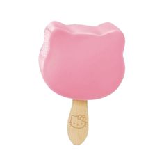 a pink hello kitty popsicle on a wooden stick