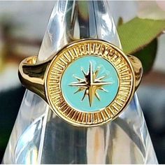 Gorjana Compass Ring 18k Gold Plated Size 9 New With Tags, Original Price $65.00 For The Adventurer. This Statement Ring Adds A Fun Pop Of Color To Your Stack. Product Details Ring Measures 9/16" Tall Band Measures 1/4" And Tapers Down To 1/8" Hand Painted Light Turquoise Enamel Available In 18k Gold Plated Brass Perfect Gift For Someone You Love - It May Be Yourself Valentine's Day, Mother Day, Everyday Jewelry, Classic, Timeless, Dainty. Gold Turquoise Ring For Anniversary, Gold Turquoise Ring Fine Jewelry, Adjustable 14k Gold Turquoise Ring, Adjustable Gold Turquoise Ring Fine Jewelry, Adjustable Gold Turquoise Ring In Fine Jewelry Style, Gold Turquoise Open Ring As A Gift, Gold Turquoise Ring With Gemstone, Blue Tarnish-resistant Jewelry For Anniversary, Gold Turquoise Ring Gift