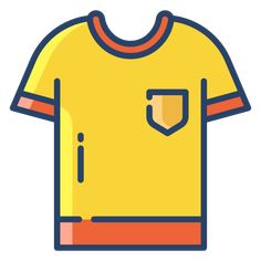 a yellow t - shirt with an orange stripe around the chest and a pocket on the front