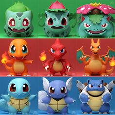 several different types of pokemon figurines are shown in the same image as each other