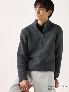 Souffle Half-Zip Sweater | UNIQLO US Casual Half-zip Sweater For Layering, Casual Funnel Neck Sweater With Zipper, Zip Sweatshirt Outfit, Half Zip Sweatshirt Outfit, Sweater Half Zip, Uniqlo Store, Yarn Sweater, Half Zip Sweatshirt, Sweatshirt Outfit