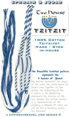 two strands of blue and white cord with the words, cow house braidz it