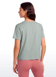 Pima Cotton collection is super soft and feels great against your skin, aiming to offer a comfortable feeling to you. Athletic short sleeve crop tops designed with a round neckline and flowy style for a simple and stylish look. Loose fit design allows you to move freely without restriction during exercise. Ideal for yoga, workout, and casual wear. Feature & Fitting: 
 Pima Cotton collection 
 Design for low-impact workouts or daily wear 
 Relaxed fit for moving freely 
 Round neck, hip lengt Boxy Short Sleeve Basic Cropped T-shirt, Relaxed Short Sleeve T-shirt For Relaxation, Cropped Short Sleeve T-shirt For Summer Loungewear, Short Sleeve Crew Neck Top For Loungewear, Basic Cropped T-shirt For Loungewear, Comfortable Solid Color Tops For Relaxation, Relaxed Short Sleeve Tops For Relaxation, Cropped T-shirt For Summer Loungewear, Casual Short Sleeve Relaxed Top