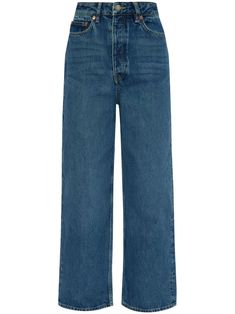 indigo blue organic cotton denim high-rise belt loops concealed fly and button fastening classic five pockets straight leg Yoko London, City Dress, Samsoe Samsoe, Organic Materials, Summer Beach Wear, Indigo Blue, Lady Dior, Jacket Tops, Denim Dress