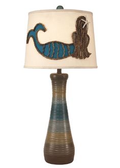 a table lamp with a blue and brown design on it