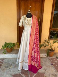 Buy Hand Embroidered Anarkali With Pure Handloom Ikkat Dupatta / Anarkali Suit Set / Anarkali With Dupatta USA / Indian Dresses/ikkat Silk Online in India - Etsy Cream Anarkali Dress, Slub Silk Anarkali Set With Embroidered Border, Anarkali Sharara With Embroidered Border In Slub Silk, Traditional Slub Silk Churidar With Embroidered Border, Cotton Silk Sharara With Embroidered Border For Festivals, Festival Cotton Silk Sharara With Embroidered Border, Diwali Slub Silk Anarkali Set With Embroidered Border, Designer Slub Silk Salwar Kameez With Embroidered Border, Cotton Silk Anarkali Set With Embroidered Border