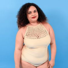 CafeMom tried 6 different plus-size swimsuits under $30 to find the absolute best! Click through for our review of this neutral swimsuit with macramé details from FashionNova. #plussize #summerstyle #swimwear Neutral Swimsuit, Inspiration Fashion, Fashion Nova, Crochet Top