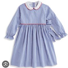 New With Tags! Bella Bliss Long Sleeve Peter Pan Dress Size 6 Preppy Gingham Dress For School, Cute Plaid Dresses For School, Blue Long Sleeve Preppy Dress, Gingham Dresses For School In Spring, Blue Cotton Preppy Dress, Preppy Blue Dresses For School, Preppy Blue Cotton Dress, Preppy Blue Ruffled Dresses, Preppy Blue Dresses With Ruffles