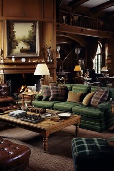 a living room filled with furniture and a fire place