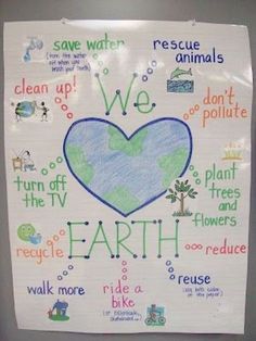 a poster with words written on it that say we love the earth