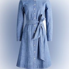 J. Crew Cotton Shirt Style Dress Denim Blue Size: 8 Condition: New With Tag Color: Denim Blue Style: Shirt Dress, A-Line Light Blue Long Sleeve Cotton Denim Dress, Elegant Buttoned Cotton Denim Dress, Elegant Cotton Denim Dress With Buttons, Elegant Buttoned Denim Dress, Light Wash Button-up Work Dress, Light Wash Button-up Dress For Work, Fitted Light Wash Shirt Dress For Spring, Classic Summer Denim Dress, Classic Blue Denim Dress