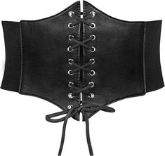 Classic vintage style leather lace-up tied waspie corset belt,high quality PU leather front sewed with well elastic wide band, fastened by 3 snap buttons, which is easy to put on and remove. This waspie corset Belt is super comfortable to wear. Flatters your waist. The 7.5cm width prevents dress belt from rolling up or rolling down in wearing. Pirate Corset, Corset Waist Belt, Cincher Belt, Ikat Pinggang, Waist Corset, Waist Cincher Corset, Corset Belt, Leather Corset, Waist Cincher